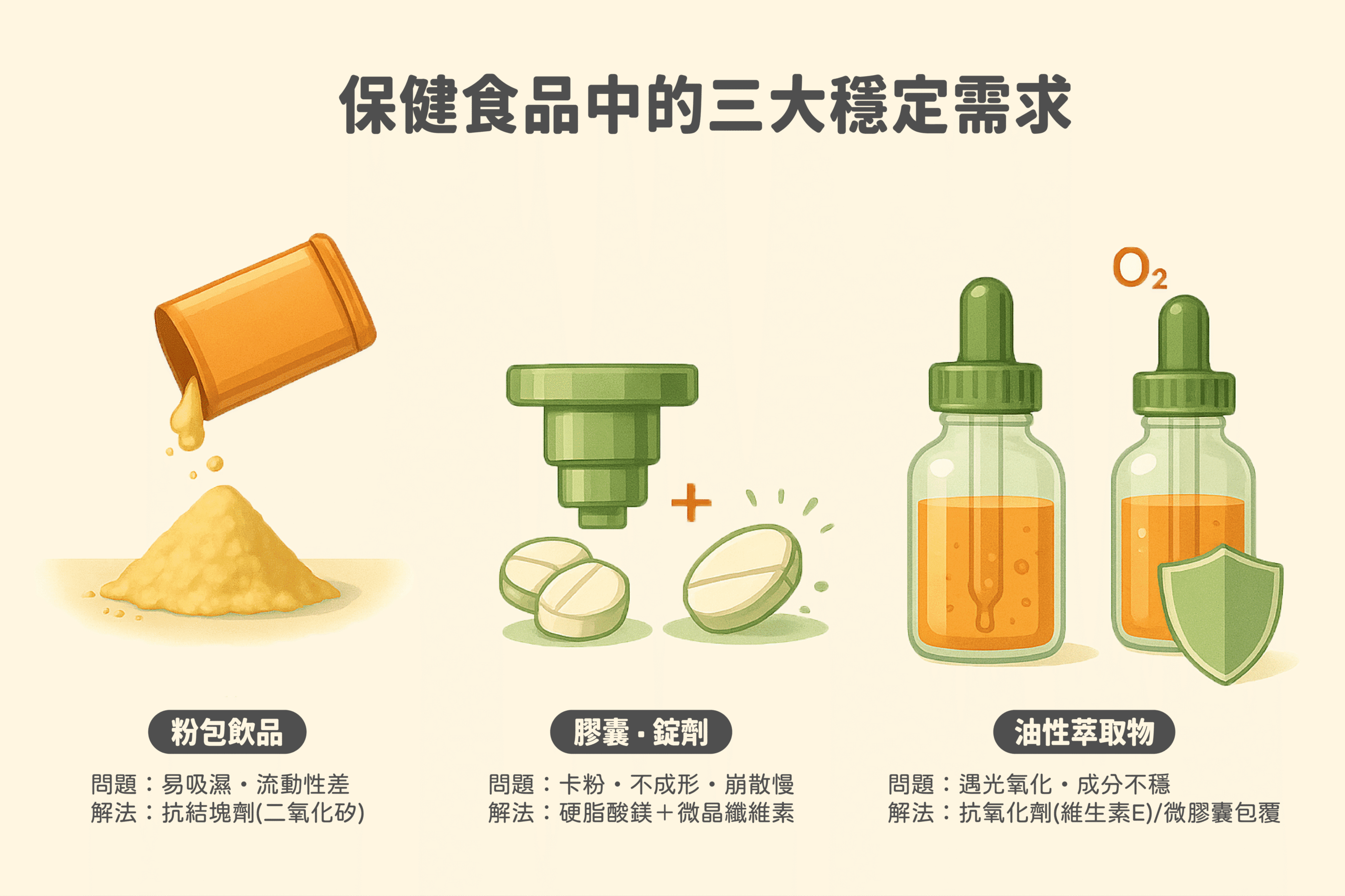 保健食品中的三大穩定需求